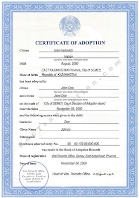 certified translation of kazakh adoption certificate