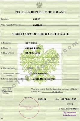 Certified translation of polish school certificate