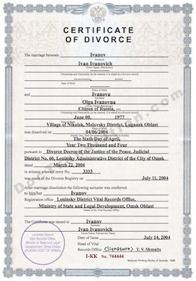 certified translation of Russia Divorce certificate from Russian to English