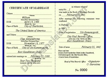 certified translation of Kazakhstan Marriage Certificate