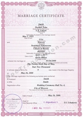 certified translation of Russia marriage certificate from Russian to English