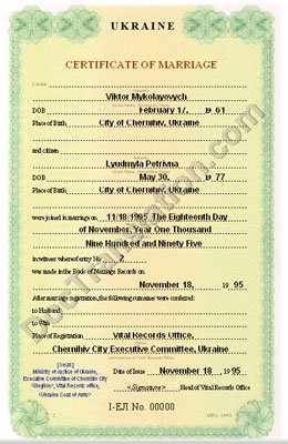 certified translation of Ukraine marriage certificate from ukrainian to English, issued before 2000