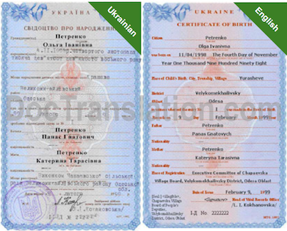 Certified Ukrainian / Russian Translation Services for Birth Certificate in Chicago