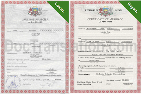Certified  Russian / Latvian  Translation Services for Marriage  Certificate in Dallas, Texas