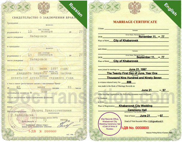 Certified  Russian  Translation Services for Russian Vital Records Documents in San Francisco, CA