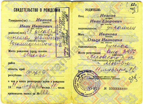 Russian Certified Translation Of Soviet Birth Certificate 19 95 Ready To Submit To Uscis