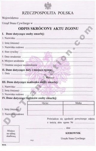 Death Certificate Poland
