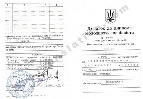 Supplement To Technicum Diploma Ukraine
