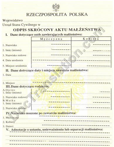 Marriage Certificate Poland