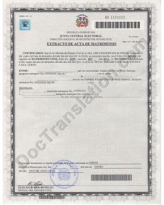 Marriage Certificate - Dominican Republic